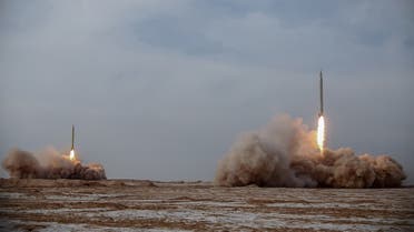 This handout photo provided on January 15, 2021, shows a missile ready to be launched during a military drill in an unknown location in central Iran. (AFP)