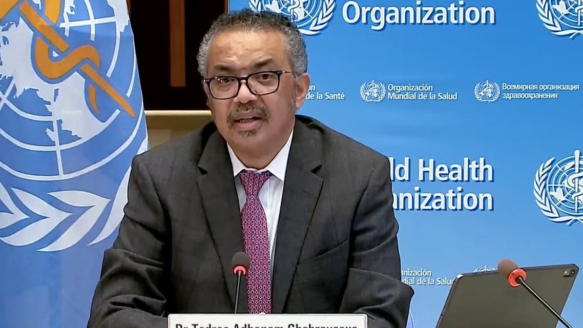 This handout TV grab taken on January 5, 2021 shows WHO chief Tedros Adhanom Ghebreyesus during a press briefing on coronavirus via video link from the WHO headquarters in Geneva.( World Health Organization/AFP)