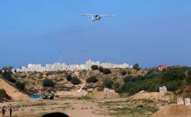 Palestinian militants use a drone to film during a military drill organized by military factions outside Gaza City, Dec. 29, 2020. (AP)