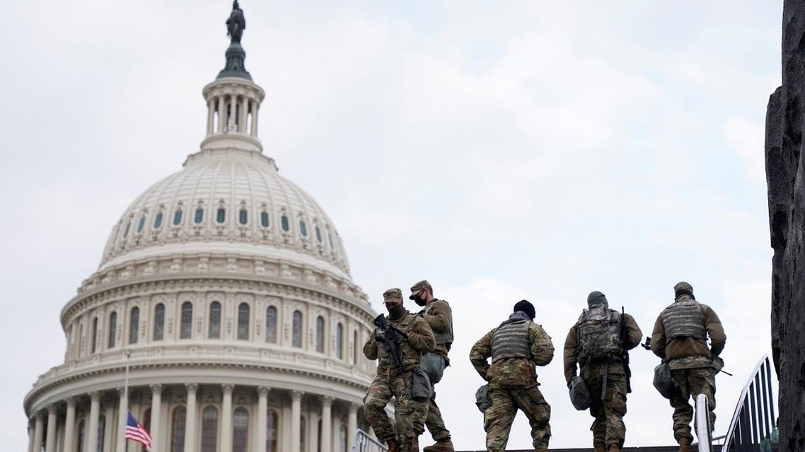 National Guard members are pictured near Capitol Hill, ahead of President-elect Joe Biden's inauguration, in Washington, DC, Jan. 18, 2021. (Reuters)
