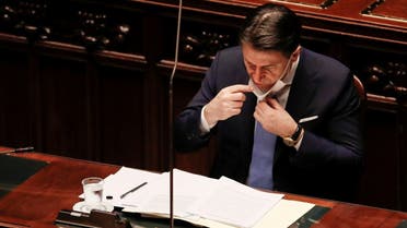 Italy's Prime Minister Giuseppe Conte delivers a speech at the lower chamber of Parliament, in Rome, Italy, on January 18, 2021. (Reuters)