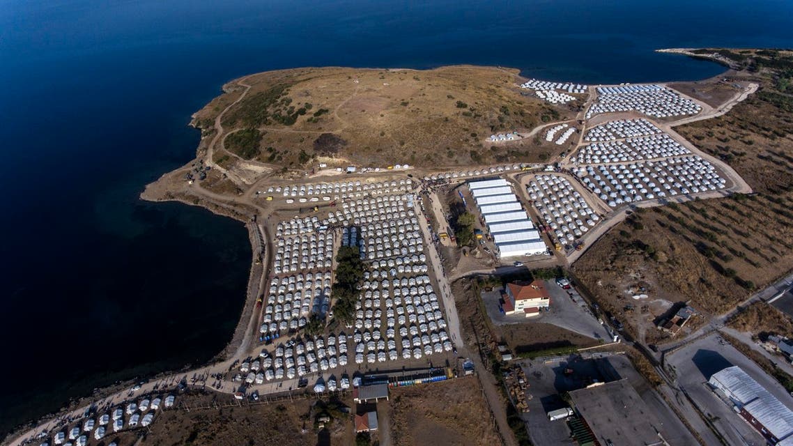 The new temporary refugee camp is seen from above on the northeastern island of Lesbos, Greece. (AP)