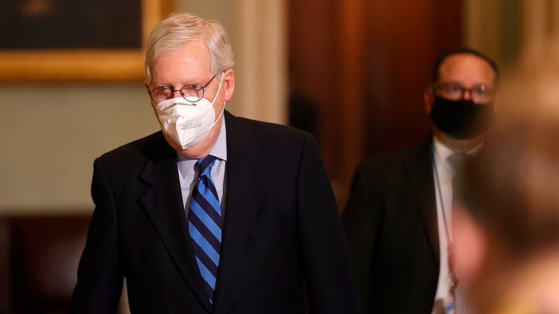 Senate Majority Leader Mitch McConnell leaves the Senate chamber on Jan. 19, 2021 in Washington, DC. (AFP)
