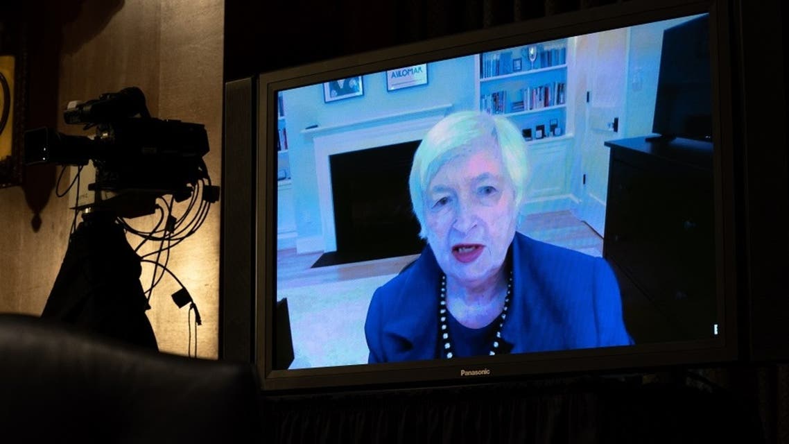 Janet Yellen, President-elect Joe Biden's nominee for Secretary of the Treasury, participates remotely in a Senate Finance Committee hearing on Jan. 19, 2021. (AFP)