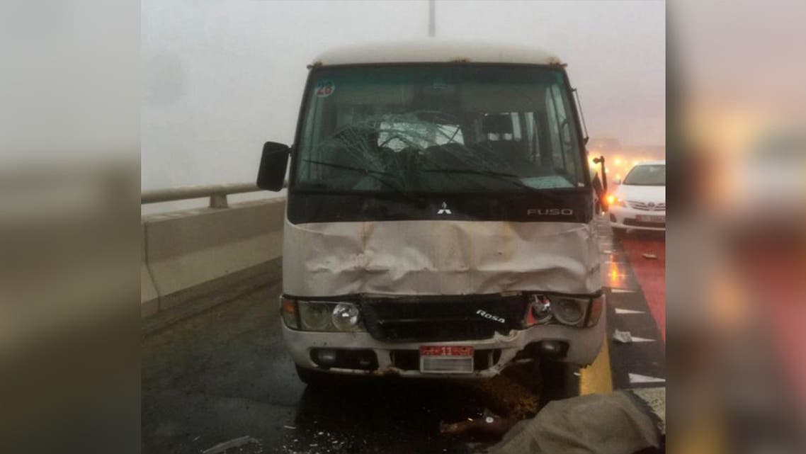 A 19-vehicle crash in Abu Dhabi’s al-Maqatara area. (Twitter)