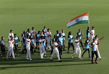 The victorious Indian team take a round of the stadium after winning on day five of the fourth test match between Australia and India at the Gabba in Brisbane, Australia, on January 19, 2021. (Reuters)