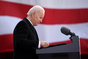 President-elect Joe Biden becomes emotional as he delivers remarks at the Major Joseph R. Beau Biden III National Guard/Reserve Center. (AFP)