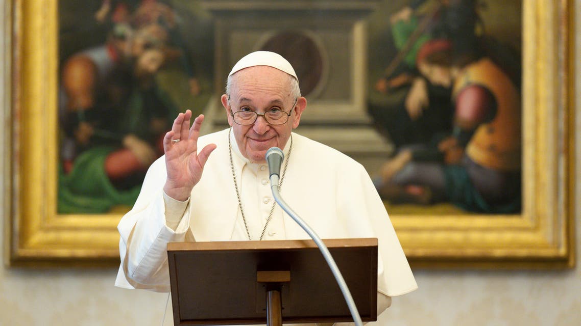 Pope Francis gestures during a weekly live streamed Angelus prayer from the library of the apostolic palace in The Vatican, during the COVID-19 pandemic caused by the novel coronavirus. (AFP)