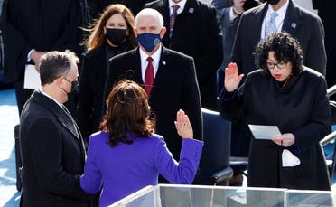 US Vice President Kamala Harris during the swearing-in ceremony, Jan. 20, 2021. (Reuters)