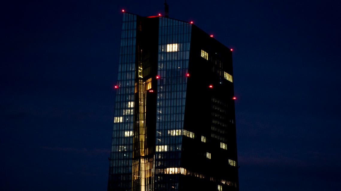 Office lights of the European Central Bank in Frankfurt, Germany, Wednesday, Jan. 13, 2021. (AP)