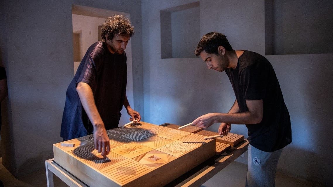 Tarek Atoui and Jad Atoui performing at the opening of ‘Tarek Atoui: Cycles in 11’. (Courtesy: Sharjah Art Foundation, 2020)