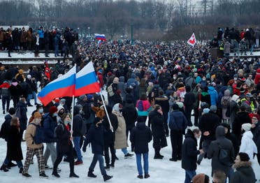 Navalny supporters protest his arrest in Saint Petersburg. (Reuters)