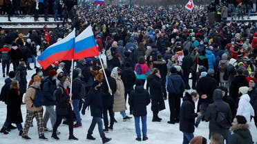 Navalny supporters protest his arrest in Saint Petersburg. (Reuters)