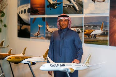 Acting Chief Executive Officer of Gulf Air, Captain Waleed Abdulhameed Al Alawi poses for photos during an interview at the company’s headquarters in Muharraq, Bahrain, January 24, 2021. (Reuters/Hamad I Mohammed)