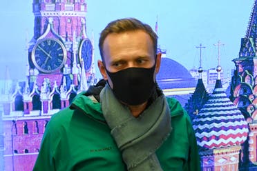 Russian opposition leader Alexei Navalny is seen at Moscow's Sheremetyevo airport upon the arrival from Berlin on Jan. 17, 2021. (AFP)