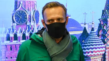 Russian opposition leader Alexei Navalny is seen at Moscow's Sheremetyevo airport upon the arrival from Berlin on January 17, 2021. (File photo)
