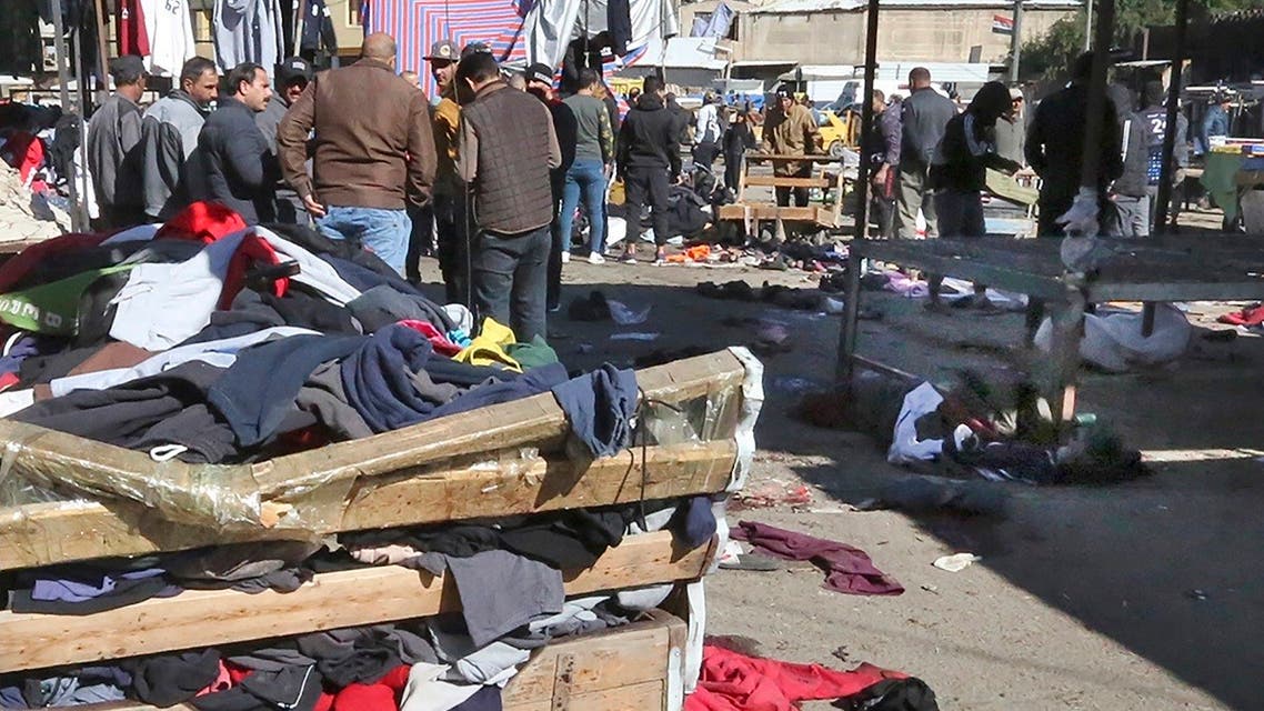 A picture shows the scene of a twin suicide bombing on a bustling commercial street in the heart of Baghdad on January 21, 2021. (Sabah Arar/AFP)