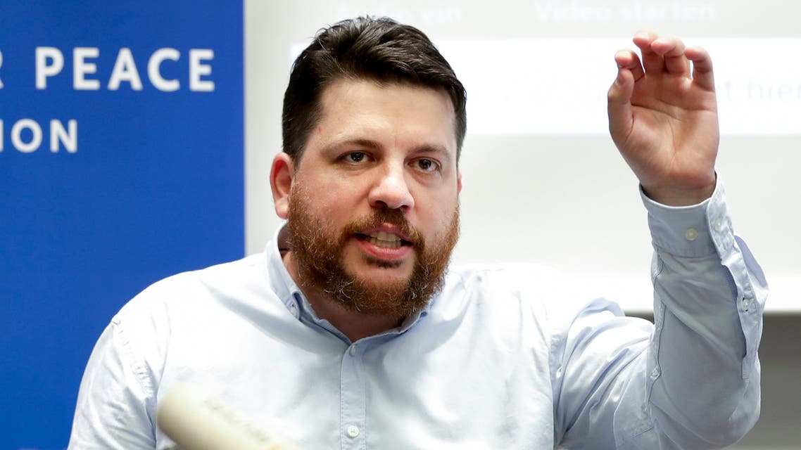 In this Aug. 21, 2020, file photo, Leonid Volkov, a top strategist for Russian opposition leader Alexei Navalny, addresses the media in Berlin, Germany. (AP)