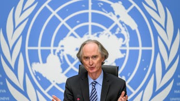 UN special envoy for Syria Geir Pedersen holds a press conference at the United Nations Offices in Geneva. (AFP)