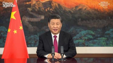 This video grab taken on January 25, 2021, from the website of the World Economic Forum shows China’s President Xi Jinping speaking as he opens an all-virtual World Economic Forum. (World Economic Forum/AFP)