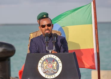 Ethiopian Prime Minister Abiy Ahmed address the media after inspecting ongoing developments at the new 32-berth Lamu Port in Lamu County, Kenya December 9, 2020. (Reuters)