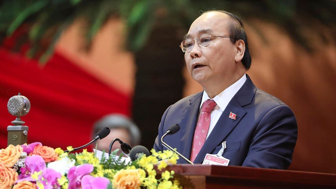 Vietnam Prime Minister Nguyen Xuan Phuc delivers a speech during the opening of 13th Communist Party Congress in Hanoi, Vietnam on Tuesday, Jan. 26, 2021. (AP)