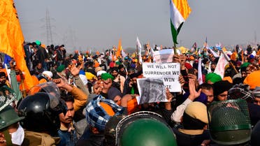 Protesting farmers march towards the country's capital during India's Republic Day celebrations in New Delhi, India, Tuesday, Jan. 26, 2021. (AP)