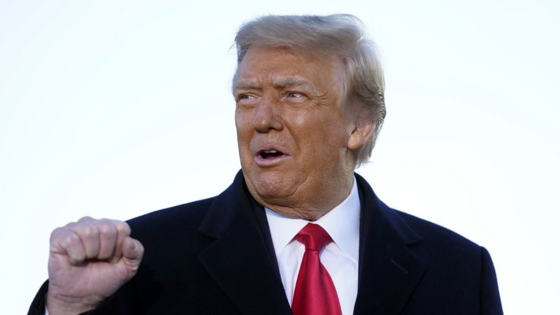 In this file photo former US President Donald Trump speaks before boarding Air Force One at Joint Base Andrews in Maryland on January 20, 2021. (AFP)