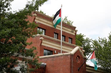 Flags fly over the PLO office two days after it was announced that the State Department would close the PLO office in Washington, Sept. 12, 2018. (Reuters)
