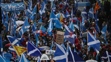 Demonstrators march for Scottish Independence through Glasgow City centre, Scotland, Britain January 11, 2020. (Reuters)