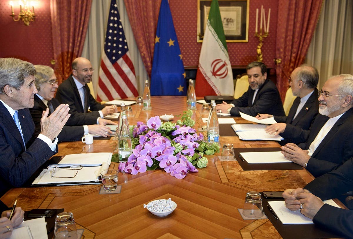 US Secretary of State John Kerry, Secretary of Energy Ernest Moniz, Robert Malley, member of the National Security Council meet with Iranian officials in Lausanne, March 29, 2015. (Reuters)