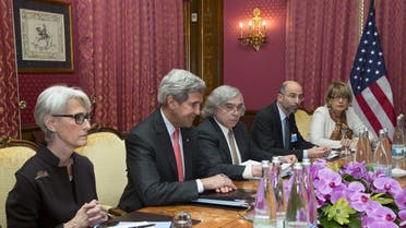 Robert Malley (2nd R) from the National Security Council in a meeting with EU Political Director Helga Schmid (R) for a meeting with Iran's Foreign Minister Javad Zarif, March 20, 2015. (Reuters)
