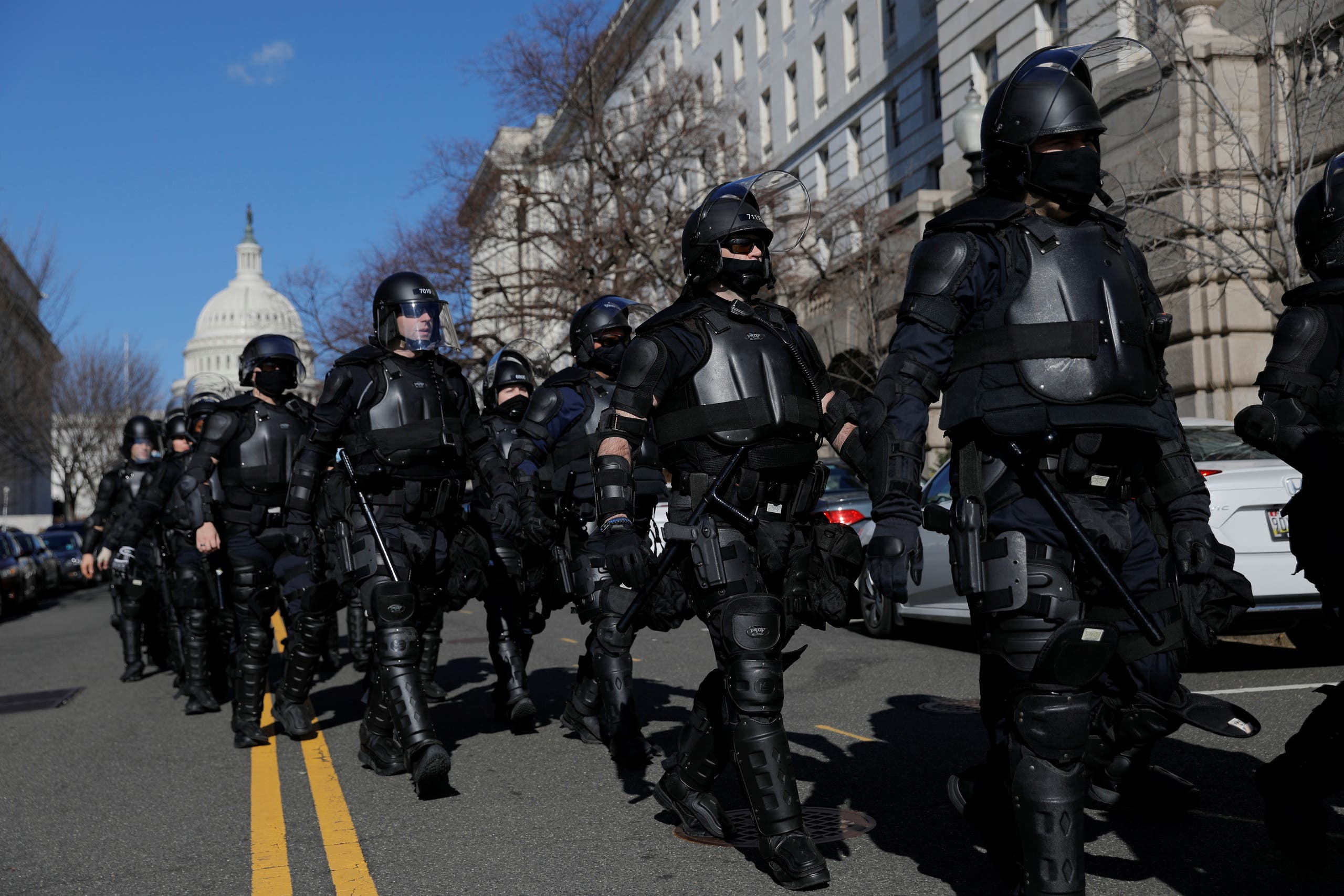 Capitol police officers patrol near the U.S. Capitol building ahead of U.S. President-elect Joe Biden's inauguration, in Washington, U.S., January 19, 2021. (Reuters)