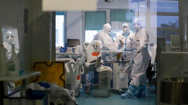 Medical personnel work inside a COVID-19 Intensive Care Unit at the Military Hospital in Lisbon, Wednesday, Jan. 27, 2021. (AP)
