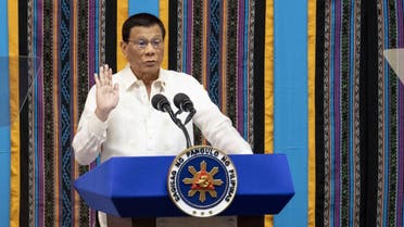 Philippine President Rodrigo Duterte gestures as he delivers his state of the nation address at Congress in Manila on July 22, 2019. (AFP)