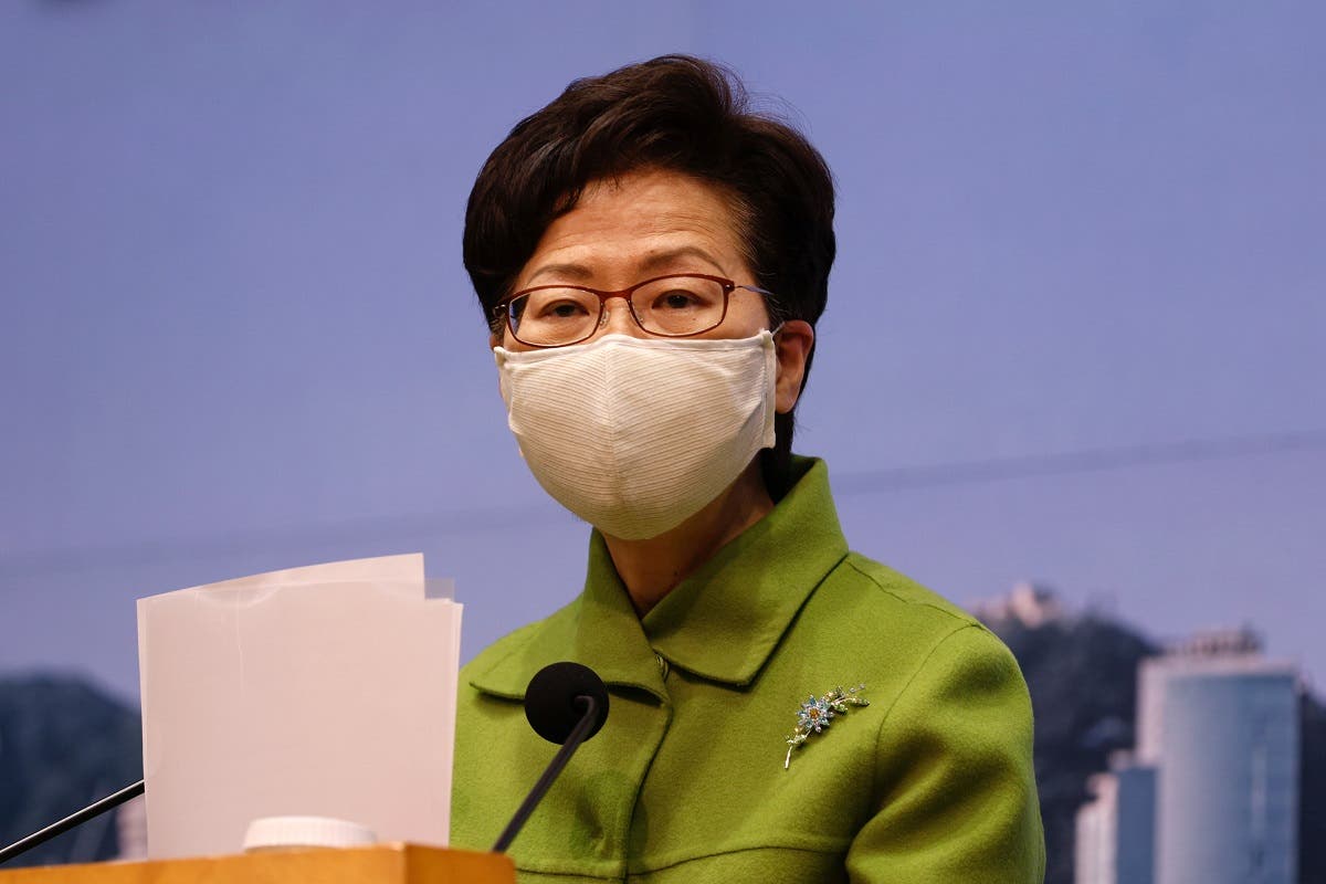 Hong Kong Chief Executive Carrie Lam attends a weekly news briefing in Hong Kong, China, on January 26, 2021. (Reuters)