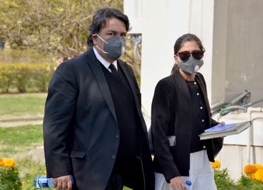 Faisal Siddiqi, left, a lawyer for the family of Daniel Pearl, an American reporter who was kidnapped and killed in Pakistan, arrives with his assistant at the Supreme Court for an appeal hearing in the Daniel Pearl case, in Islamabad, Pakistan. (AP)