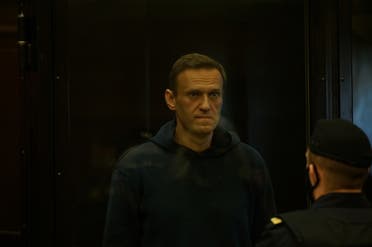 Russian opposition leader Alexei Navalny accused of flouting the terms of a suspended sentence for embezzlement attends a court hearing in Moscow, Russia February 2, 2021. (Reuters)