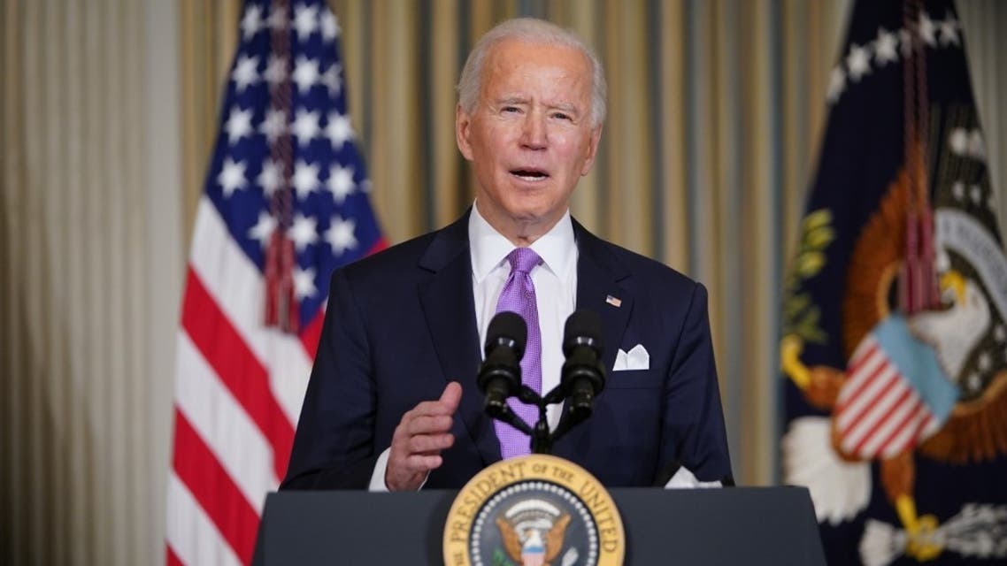 US President Joe Biden speaks on racial equity before signing executive orders in the State Dining Room of the White House in Washington, DC, on January 26, 2021. (AFP)