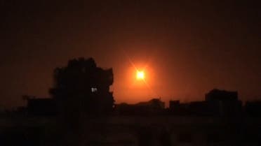 This image grab taken from a video released by the official Syrian Arab News Agency (SANA) on February 6, 2020, shows an explosion following an Israeli air strike on an undisclosed location in Syria. Israeli air strikes killed 12 pro-Iran fighters in Syria, a monitor said, the latest in a spate of raids Israel has said targeted Iranian ambitions to develop a military presence on its doorstep. A Syrian army source quoted by state news agency SANA said air defences responded to two waves of Israeli strikes after midnight that targeted the Damascus area and then positions in Daraa and the adjacent province of Quneitra.