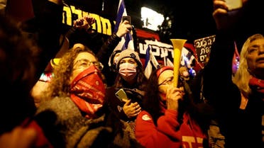 People protest against Israeli Prime Minister Benjamin Netanyahu’s alleged corruption while Israel is under a lockdown as part of the coronavirus restrictions in Jerusalem, on January 30, 2021. (Reuters)