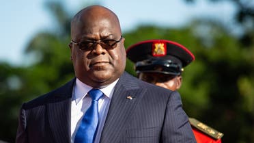 President of Democratic Republic of Congo (DRC) Felix Tshisekedi reviews the guard of honor as he visits Uganda's President Yoweri Museveni to discuss business between the two countries at the state house in Entebbe, Uganda, on November 9, 2019. (Sumy Sadurni/AFP)