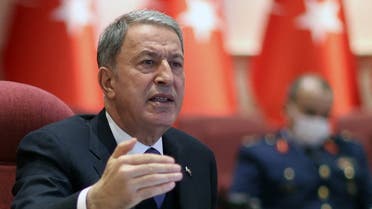 Turkish National Defense Minister Hulusi Akar gives a press conference at the ministry in Ankara on January 13, 2021. (Arif Akdogan/Pool/AFP)