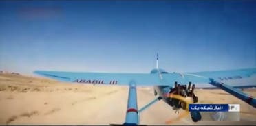 An image grab taken from undated footage aired by Iran Broadcasting (IRIB) televison on April 28, 2019, shows an alleged Iranian Revolutionary Guards' drone, named Ababil III, taking off from an undisclosed location. (AFP)