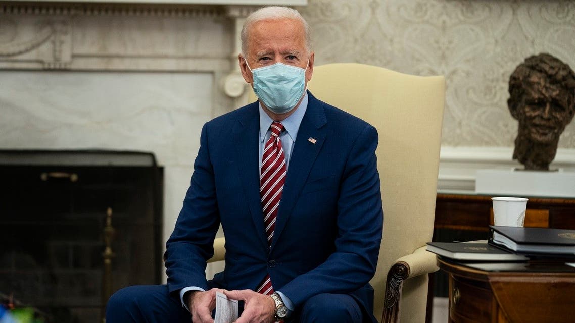 US President Joe Biden speaks during a meeting with lawmakers on investments in infrastructure, in the Oval Office of the White House, Feb. 11, 2021. (AP)