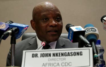 John Nkengasong, Africa’s Director of Centers for Disease Control (CDC), speaks during a news conference at the African Union Headquarters in Addis Ababa, Ethiopia. (Reuters)