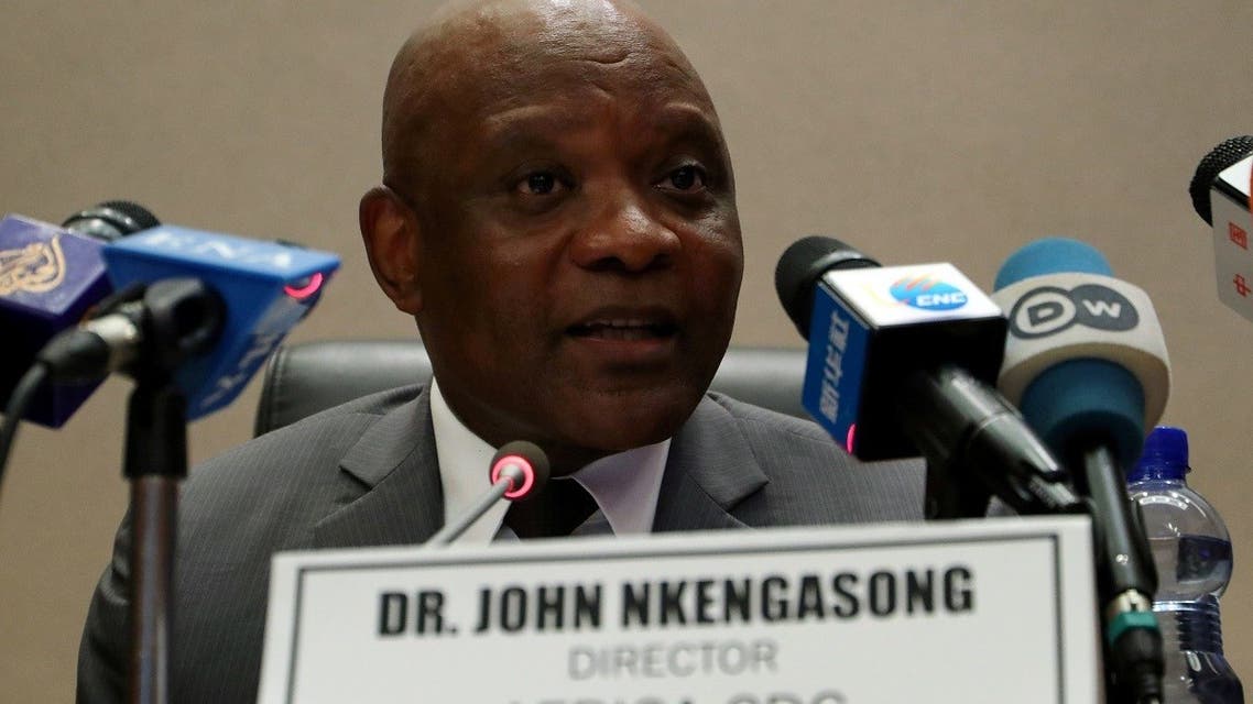 John Nkengasong, Africa’s Director of Centers for Disease Control (CDC), speaks during a news conference at the African Union Headquarters in Addis Ababa, Ethiopia. (Reuters)