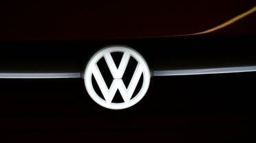 The Volkswwagen (VW) logo is pictured as the CEOs of Volkswagen and Microsoft unveiled their cooperation for the Volkswagen Automotive Cloud developed with Microsoft. (AFP)