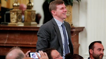 Project Veritas founder and CEO James O’Keefe stands among guests as President Donald Trump speaks during a “social media summit” meeting with prominent conservative social media figures in the East Room of the White House in Washington, US, on July 11, 2019. (Reuters)