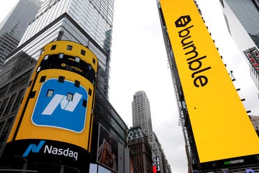 Displays outside the Nasdaq MarketSite are pictured as dating app operator Bumble Inc. (BMBL) made its debut on the Nasdaq stock exchange during the company's IPO in New York City, New York, U.S., February 11, 2021. (Reuters)